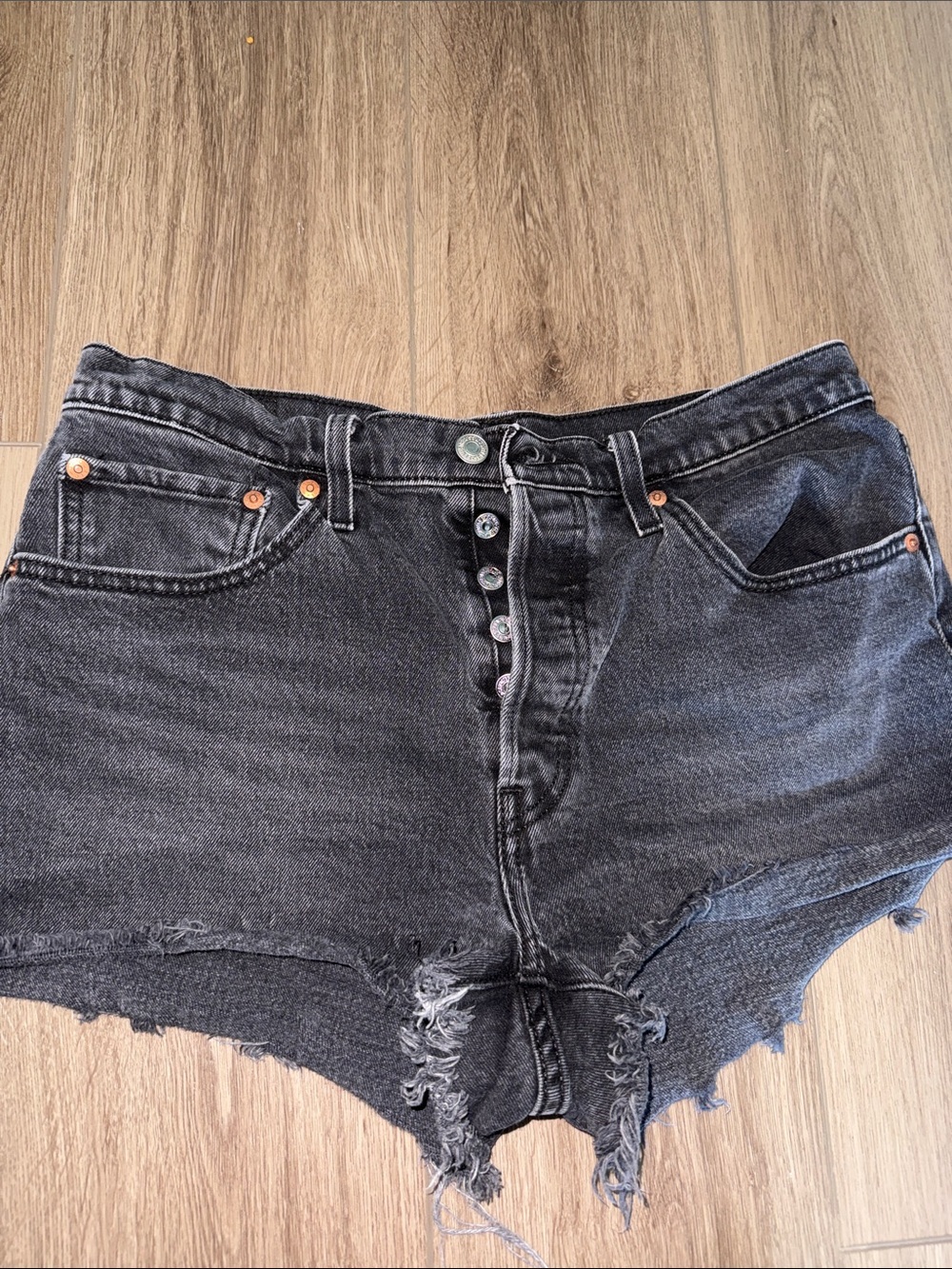 501 Washed Black High-Rise Denim Cutoff Shorts